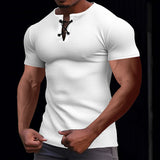 2025KKBOXLY Summer New sports casual fashion slim fit breathable men's short-sleeved T-shirt, 2025 men's strap Henry shirt top