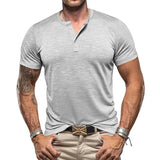 KKBOXLY 2025 2025 summer new  men's retro bamboo joint Henry buckle casual solid color large size short-sleeved T-shirt men