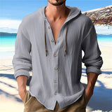 KKBOXLY 2025 2025 men's casual long-sleeved shirts, cotton and linen hooded fashion sweaters, trendy versatile loose beach T-shirts