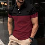 KKBOXLY 2025 Men's casual POLO shirt fashion V-neck button business color matching versatile casual T-shirt top