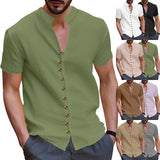 KKBOXLY 2025 Summer   2025 men's retro large size linen button-up collar short-sleeved shirt trend