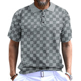 KKBOXLY 2025 2025 men's casual lapel short-sleeved shirt  jacquard checkerboard loose T-shirt daily POLO shirt