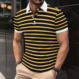 KKBOXLY 2025 New 2025 leisure summer new pullover lapel collar striped button mesh short-sleeved POLO shirt men's clothing