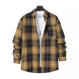 KKBOXLY 2025 Plaid shirt autumn new 2025 fashion men's polished thin plaid long-sleeved light casual shirt