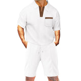 KKBOXLY 2025 summer men's wear with short-sleeved shorts two-piece set, heavy waffle lapel T-shirt, casual sports suit