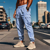 KKBOXLY Summer new men's overalls Europe, America,  large size drawstring multi-pocket wide tube thin cotton and linen men's pants