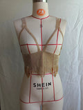 2025  4272 2025 hot-selling 2023 new sexy rhinestone inlaid diamond cloth splicing multiple fringed fashion chest wrap vest