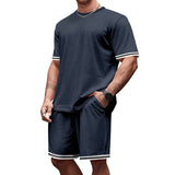 KKBOXLY 2025 popularTEMU summer men's simple and versatile solid color T-shirt set men's New  leisure sports two pieces