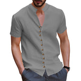 KKBOXLY 2025 Summer   2025 men's retro large size linen button-up collar short-sleeved shirt trend