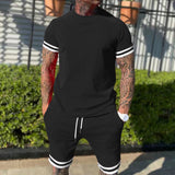 2025KKBOXLY popular New  Men's Short Sleeve Shorts Two-piece Casual Sports Youth Popularan, 2025n Spring and Summer Suit