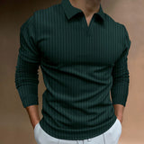 kkboxly  Solid Chic Knit Shirt, Men's Casual Lapel Slightly Stretch V-Neck Pullover Sweater For Autumn Winter