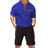 KKBOXLY 2025 summer men's wear with short-sleeved shorts two-piece set, heavy waffle lapel T-shirt, casual sports suit