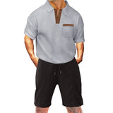 KKBOXLY 2025 summer men's wear with short-sleeved shorts two-piece set, heavy waffle lapel T-shirt, casual sports suit