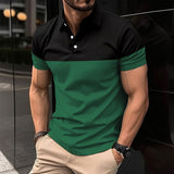 KKBOXLY 2025 Men's casual POLO shirt fashion V-neck button business color matching versatile casual T-shirt top