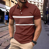 KKBOXLY 2025 2025 new printed men's casual POLO shirt summer V-neck button striped mesh cloth versatile short-sleeved T