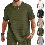 KKBOXLY popular  New Men's Summer T-Shirt Short Sleeve Solid Color Crew Neck Small Checked Casual T-Shirt Fashion Men's Clothing