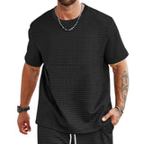 KKBOXLY popular  New Men's Summer T-Shirt Short Sleeve Solid Color Crew Neck Small Checked Casual T-Shirt Fashion Men's Clothing