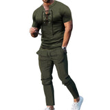 KKBOXLY 2025 New  new men's suit summer two-piece set high-end trend stand-up collar solid color short-sleeved suit