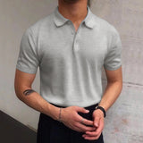 KKBOXLY Hot Trade Men's Summer V Lapel T-Shirt Men's Loose Knitted Sweater Solid Color Casual Men's POLO Shirt Short Sleeve