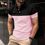 KKBOXLY 2025 Men's casual POLO shirt fashion V-neck button business color matching versatile casual T-shirt top