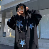 kkboxly  Y2K Star Print Zip Up Hoodie, Long Sleeve Oversized Sweatshirt With Pocket, Women's Clothing