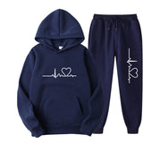 KKBOXLY 2025 Popular trade New men's and women's fleece sweater set autumn and winter men's heart picture hoodie trendy brand new men's suit