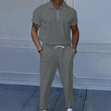 KKBOXLY   summer men's lapel short-sleeved POLO shirt and trousers set 2025 loose casual two-piece set