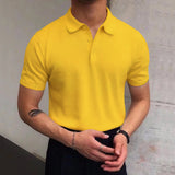 KKBOXLY Hot Trade Men's Summer V Lapel T-Shirt Men's Loose Knitted Sweater Solid Color Casual Men's POLO Shirt Short Sleeve