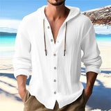 KKBOXLY 2025 2025 men's casual long-sleeved shirts, cotton and linen hooded fashion sweaters, trendy versatile loose beach T-shirts