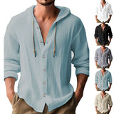 KKBOXLY 2025 2025 men's casual long-sleeved shirts, cotton and linen hooded fashion sweaters, trendy versatile loose beach T-shirts