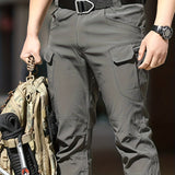 Trendy Solid Cargo Pants, Men's Multi Flap Pocket Trousers, Loose Casual Outdoor Pants, Men's Work Pants Outdoors Streetwear Hip Hop Style