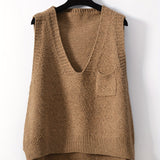 kkboxly  Solid V-neck Sweater Vest, Casual Sweater Vest For Fall & Winter, Women's Clothing