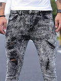 kkboxly Slim Fit Ripped Jeans, Men's Casual Street Style Distressed Stretch Denim Pants