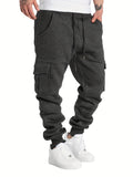 kkboxly  Classic Design Multi Flap Pockets Cargo Pants, Men's Casual Sweatpants Drawstring Cargo Pants Hip Hop Joggers For Autumn Summer Outdoor