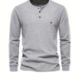 kkboxly  Waffle Henley T-Shirt Men's Basic Breathable Long Sleeve  Henley T-Shirts