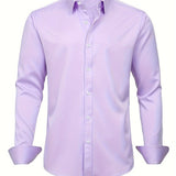 kkboxly  Slim Fit Shirt, Men's Semi Formal Lapel Button Up Long Sleeve Shirt For Spring Summer Business