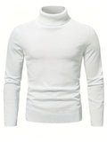 kkboxly  Turtle Neck Knitted Solid Sweater, Men's Casual Warm Slightly Stretch Pullover Sweater For Fall Winter