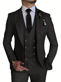 kkboxly Men's 3 Piece Suit Slim Fit Suits One Button Blazer Vest Pants Formal Business Wedding Prom Suits