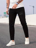 kkboxly  Slim Fit Ripped Jeans, Men's Casual Street Style Distressed High Stretch Denim Pants For Spring Summer, Men's Bottoms