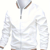 kkboxly  Men's Casual Stand Collar Baseball Jacket Coat Regular Fit College Hipster Windbreaker For Spring Autumn