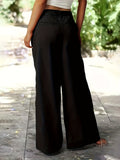 kkboxly  Solid Drawstring Wide Leg Pants, Casual Pocket Pants For Spring & Fall, Women's Clothing