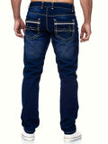 kkboxly Men's Casual Slim Fit Jeans, Chic Street Style Medium Stretch Denim Pants