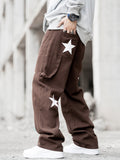 kkboxly  Star Print Loose Fit Jeans, Men's Casual Street Style Cotton Wide Leg Pants