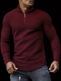 kkboxly Trendy Waffle Sweatshirt, Men's Casual Solid V Neck Sweatshirt For Men Fall Winter