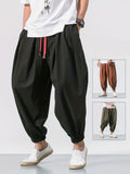 kkboxly  Men's Stylish Harem Pants, Casual Cotton Drawstring Hip Hop Loose Pants For Outdoor, Men's Clothing