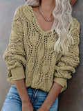 kkboxly  Cut Out V Neck Sweater, Casual Long Sleeve Sweater For Fall & Winter, Women's Clothing