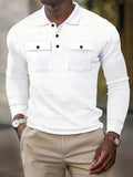 kkboxly Stylish Solid Men's Casual Comfy Long Sleeve Shirt With Pocket Design, Spring Fall