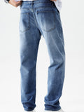 kkboxly  Straight Leg Jeans, Men's Casual Street Style Solid Color Denim Pants For Spring Summer