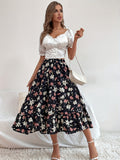 kkboxly  Boho Floral Print Tiered Skirts, Vacation High Waist Summer Layered Skirts, Women's Clothing