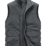 kkboxly Multi Pockets Reversible Cargo Vest, Men's Casual Outwear Stand Collar Zip Up Vest For Outdoor Fishing Photography